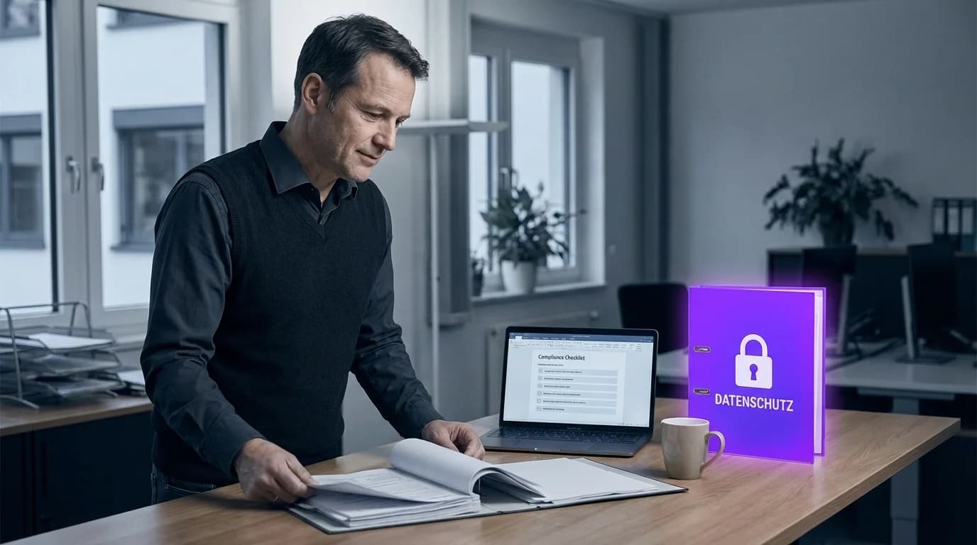 DSGVO-konforme KI-Nutzung im Unternehmen: Datenschutz-Schild vor Server-Infrastruktur
