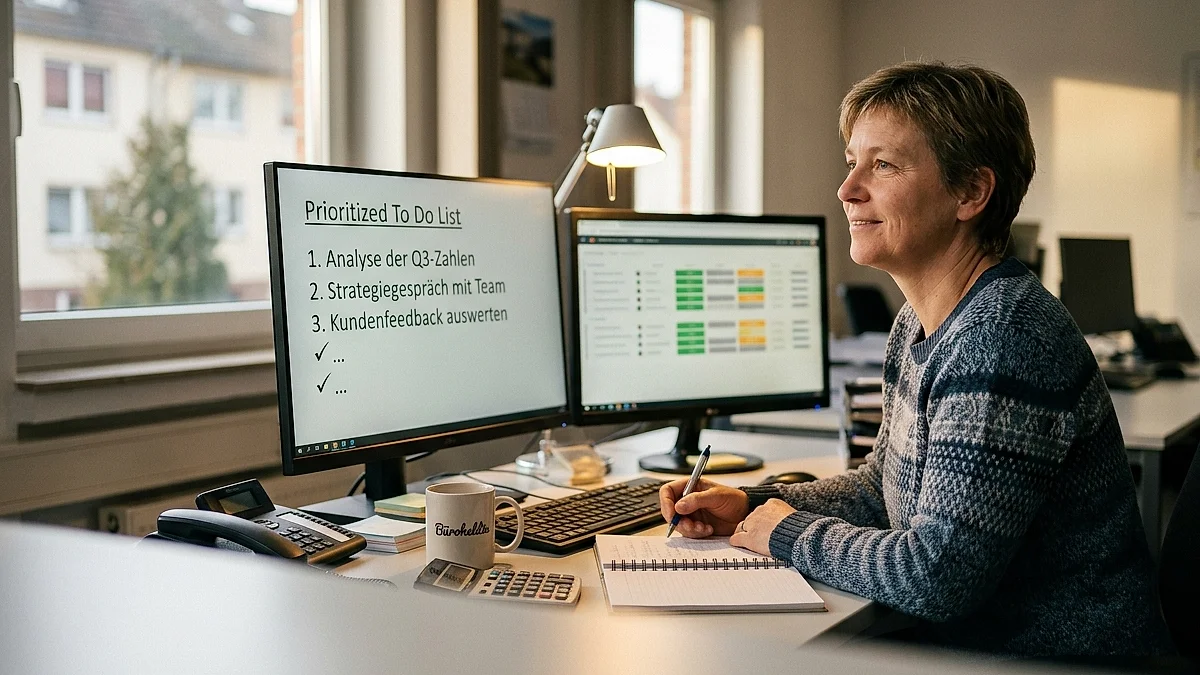 KI-Agent automatisiert Büro-Routine: Autonomer Desktop-Workflow mit leuchtenden Datenströmen