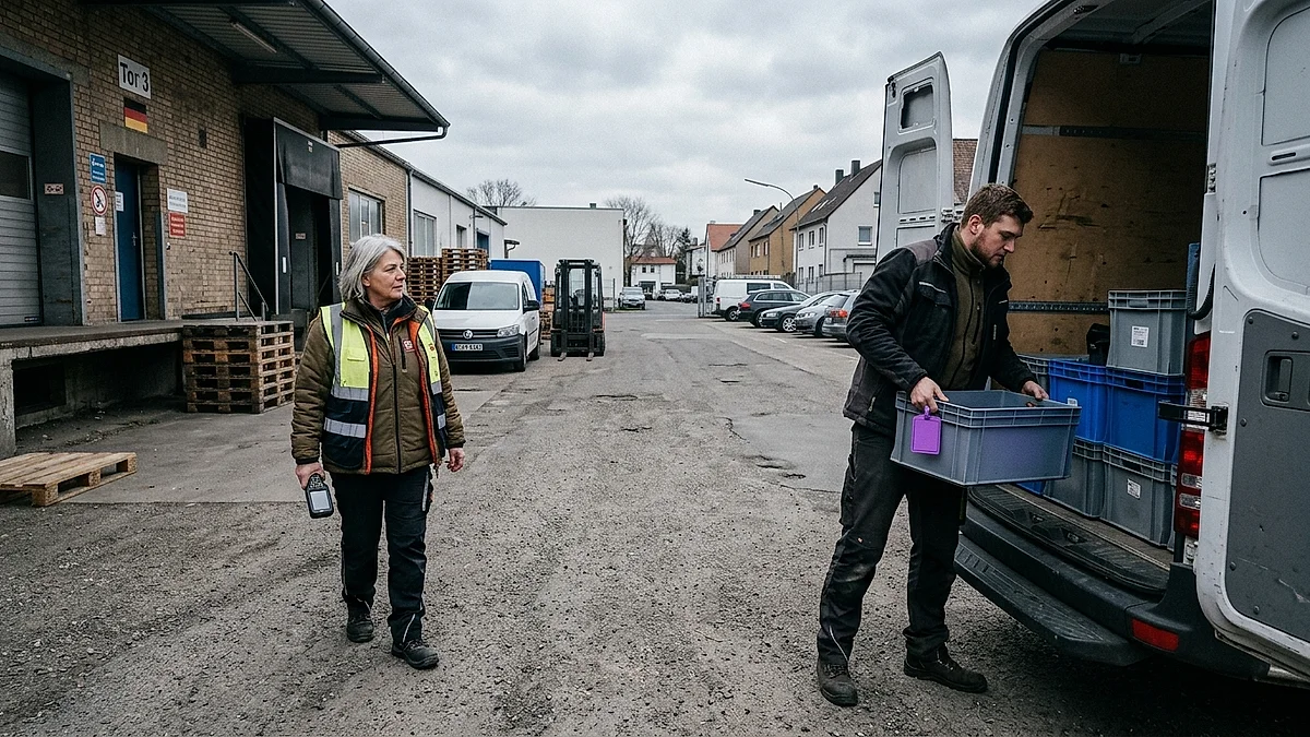 Lagerteam verlädt Kisten im Firmenhof, ein typischer Prozess für einen KI-Agenten