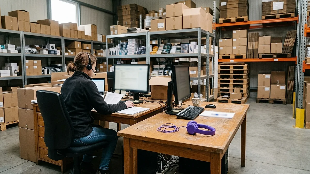 Kundenservice-Ecke im Lager eines kleinen Onlineshops