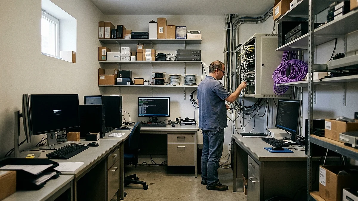 IT-Raum eines kleinen Unternehmens mit einem Administrator