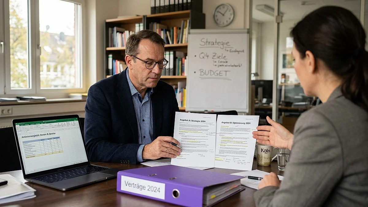 KI-Partner für den Mittelstand finden: Geschäftsführer prüft Anbietertypen und Auswahlkriterien im Vergleich