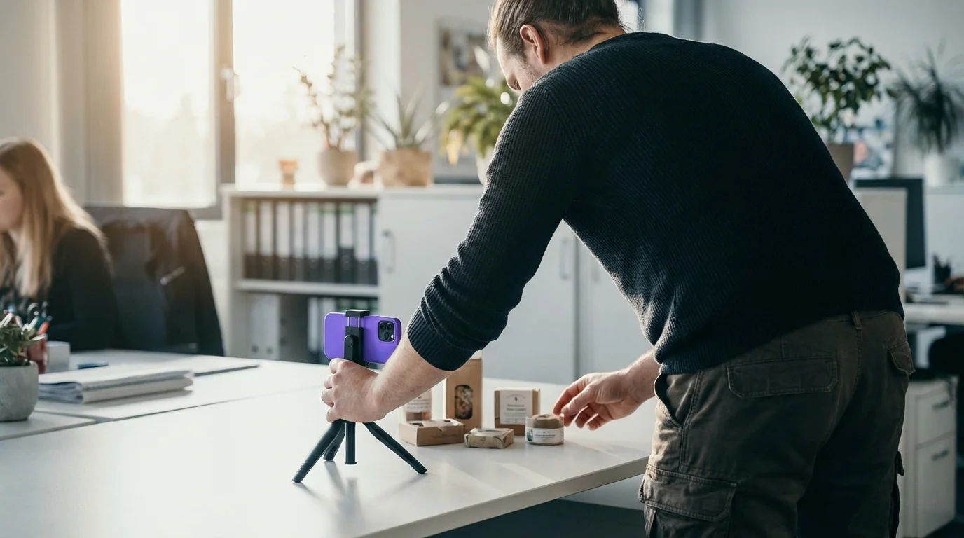 KI-generiertes Produktfoto in einem virtuellen Studio mit professioneller Beleuchtung