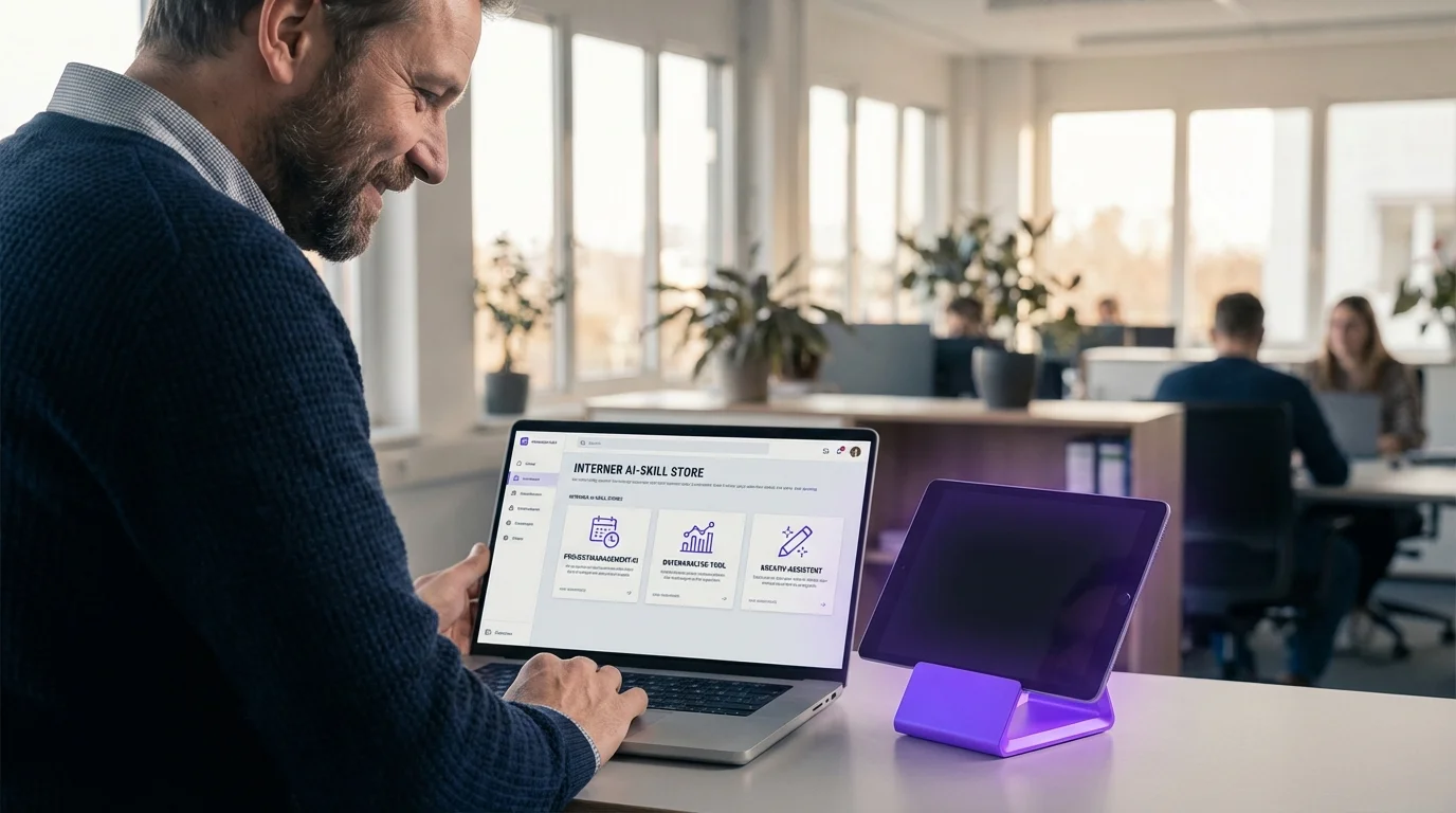 Interner KI-App-Store mit vernetzten Skills und Konnektoren in einem Unternehmens-Workspace