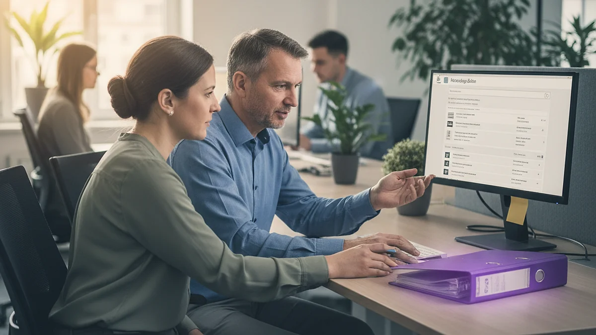 Zentrale KI-Wissensdatenbank für Unternehmen: Server-Infrastruktur mit vernetzten Datenströmen in violettem Licht