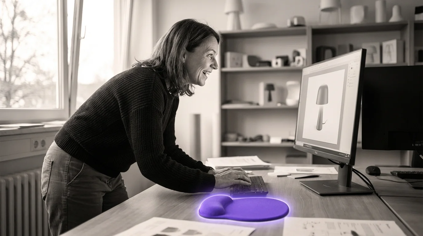 Person am Laptop generiert professionelle Marketingbilder mit Googles Nano Banana 2 in einem modernen Büro