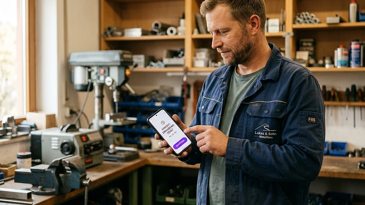 Mitarbeiter bestätigt am Smartphone eine automatisch erkannte Anomalie in seiner Arbeitszeitbuchung