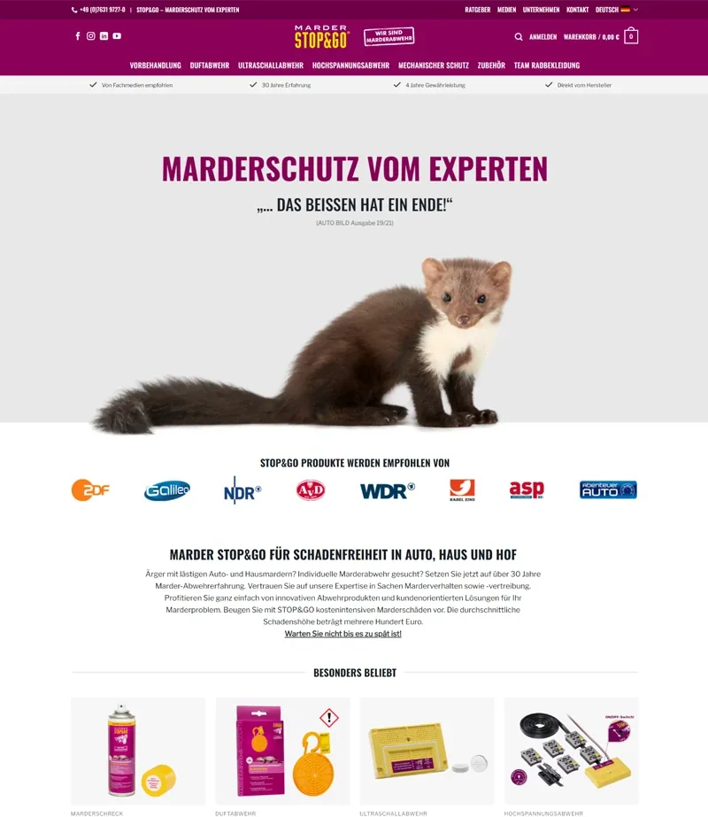 Ansicht aus dem Onlineshop von Marderabwehr