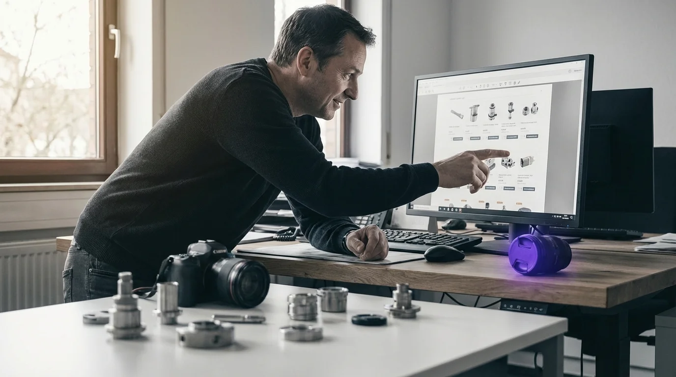 KI-generiertes Beispielbild: Produktfoto mit Text-Overlay, generiert mit dem Prompt oben